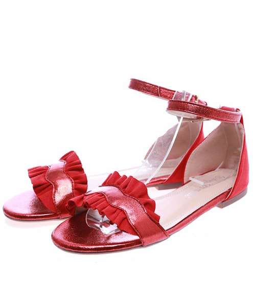 Czerwone sandały damskie na płaskim obcasie /G12-3 14371 S172/