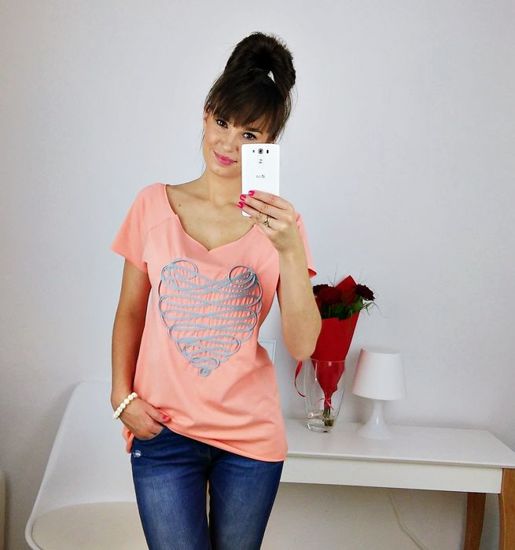 Pomarańczowa bluzka, koszulka z sercem /D8-2 Cx37 S101/ 