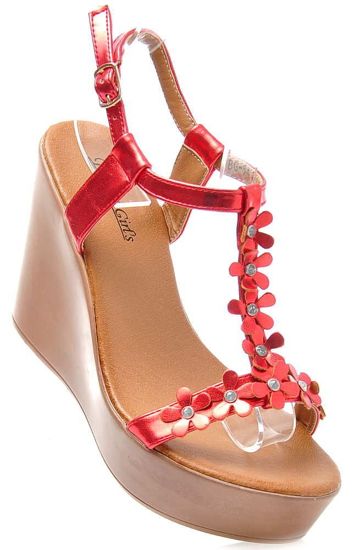 Czerwone sandały damskie na koturnie /G10-3 1810 S194/ 