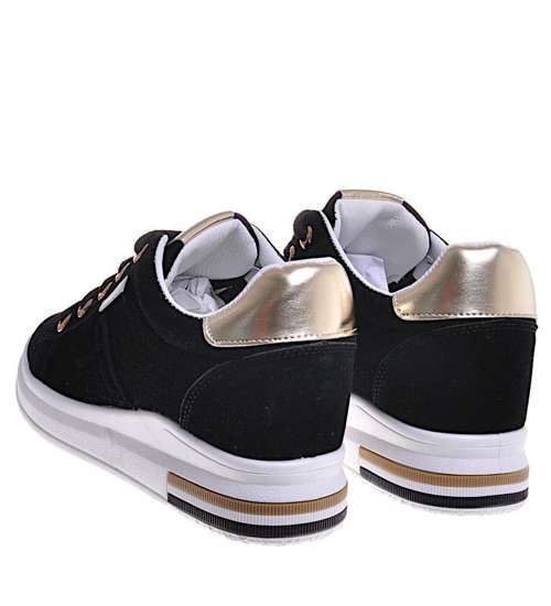 Czarne buty sportowe damskie sznurowane /A10-1 10727 T438/