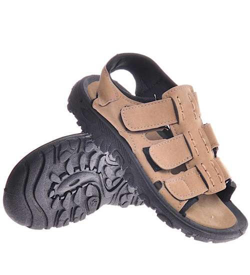 Beżowe sandały chłopiece z rzepami /F1-1 11717 T096/