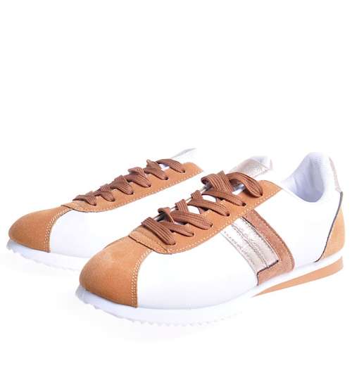 Biało rude wiązane buty sportowe /D9-2 12364 T291/