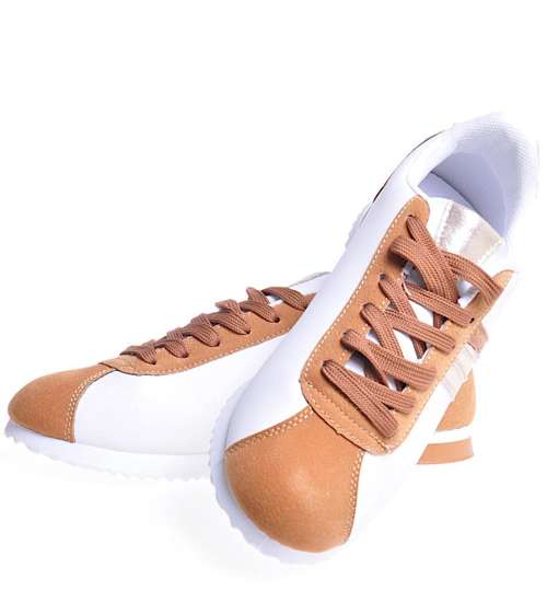 Biało rude wiązane buty sportowe /D9-2 12364 T291/