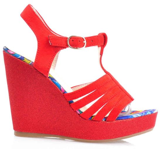 Czerwone koturny- wygodne damskie sandały /G13-3 1742 S129/