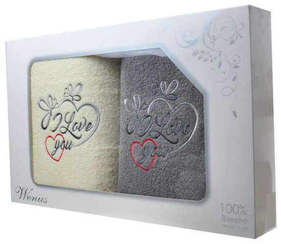 Prezent na Walentynki- zestaw ręczników I Love You 70x140 /F4-2 WN-2 S329/