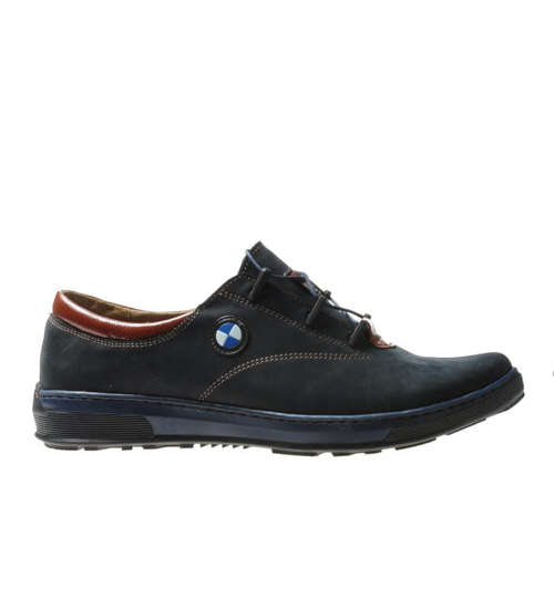 Sportowe buty męskie z naturalnej skóry zamszowej Granatowe /E1-2 651 897 S110/