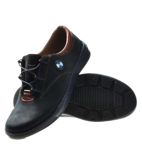 Sportowe buty męskie z naturalnej skóry zamszowej Granatowe /E1-2 651 897 S110/