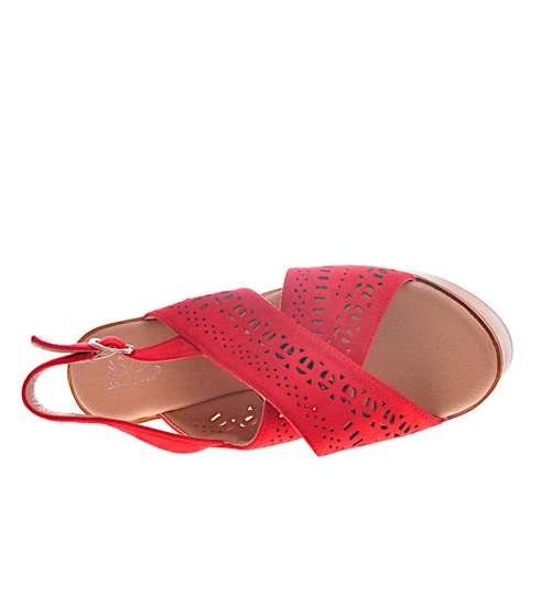 Czerwone sandały damskie na słupku i platformie /B5-3 11966 S207/