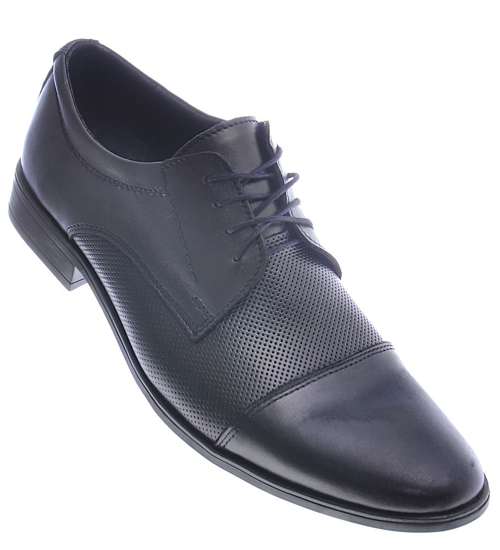Eleganckie męskie pantofle ze skóry naturalnej Czarne /H2 12621 D896/