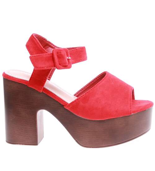 Czerwone damskie sandały na platformie /G6-3 13105 T294/