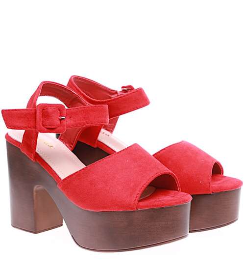 Czerwone damskie sandały na platformie /G6-3 13105 T294/