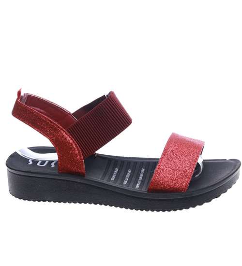 Wsuwane czerwone sandały damskie /B1-2 14077 T143/