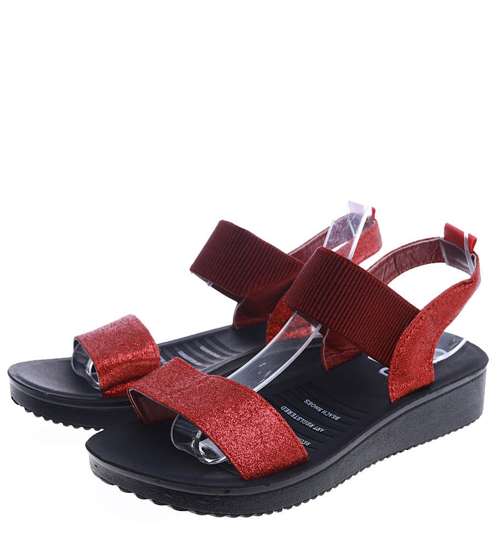 Wsuwane czerwone sandały damskie /B1-2 14077 T143/