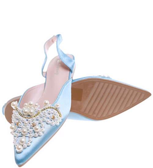 Niebieskie płaskie sandały z perełkami /C7-2 16364 G079/