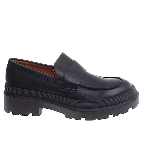 Czarne półbuty loafersy damskie /E2-1 16845 G242/