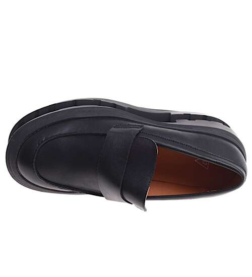 Czarne półbuty loafersy damskie /E2-1 16845 G242/