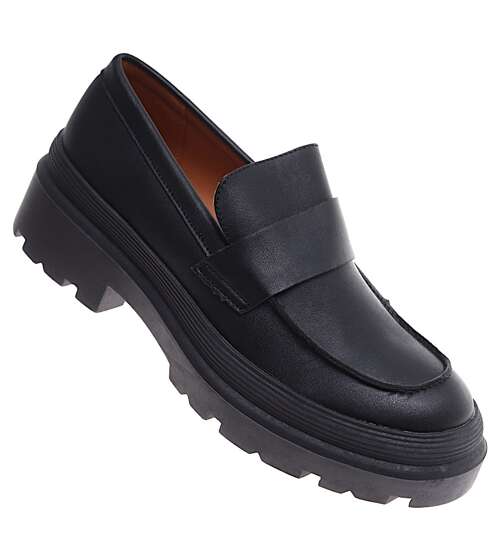 Czarne półbuty loafersy damskie /E2-1 16845 G242/