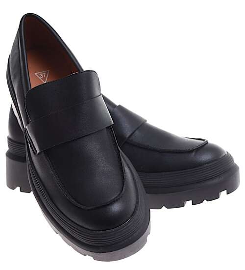 Czarne półbuty loafersy damskie /E2-1 16845 G242/