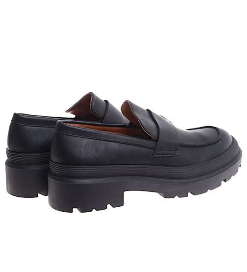 Czarne półbuty loafersy damskie /E2-1 16845 G242/