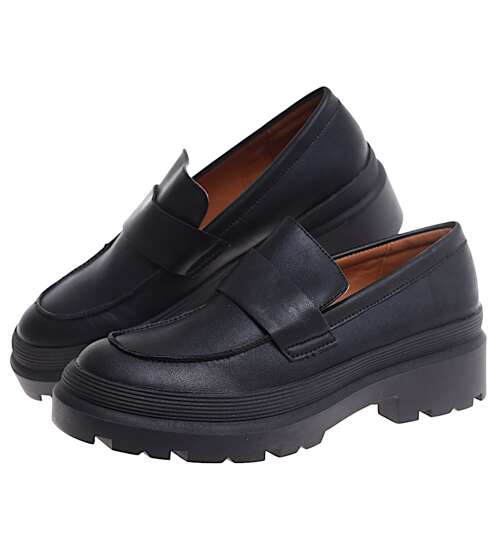 Czarne półbuty loafersy damskie /E2-1 16845 G242/