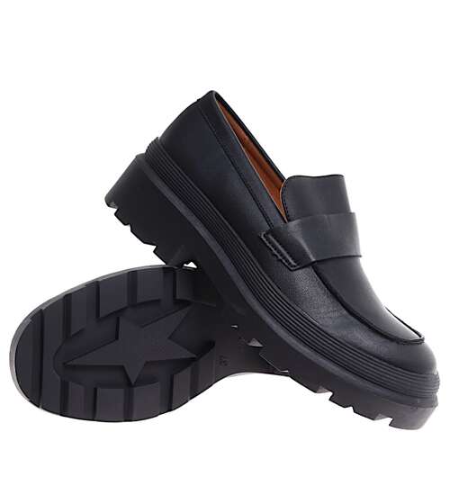 Czarne półbuty loafersy damskie /E2-1 16845 G242/