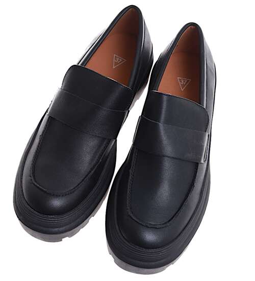 Czarne półbuty loafersy damskie /E2-1 16845 G242/