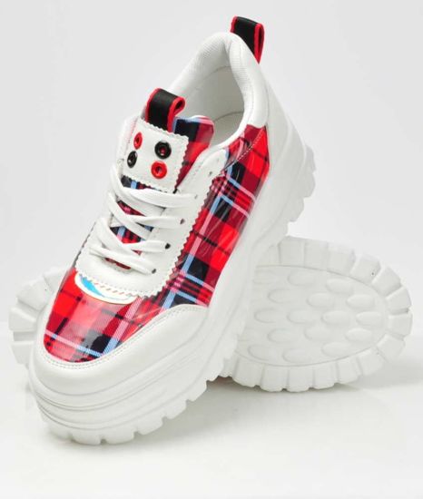Sportowe buty damskie na platformie Biało Czerwone /B5-2 3157 S418/