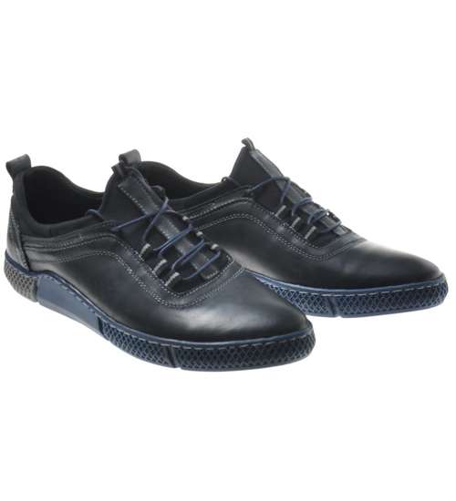 Sportowe buty męskie z naturalnej skóry GranatowoCzarne /655  H10 1043 S116/