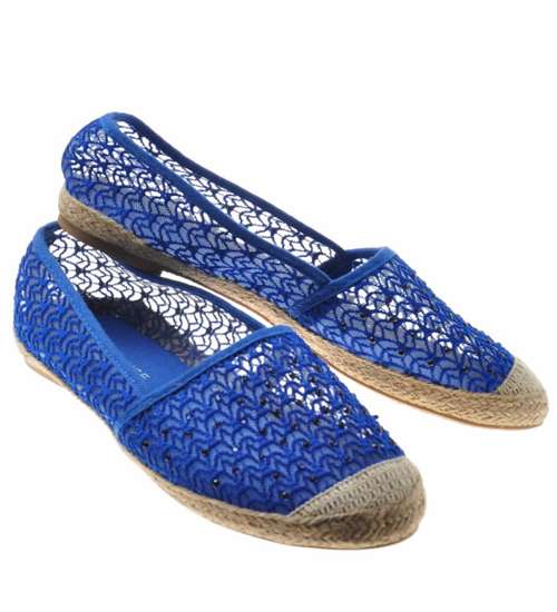 Koronkowe niebieskie espadryle- buty na lato /G9-1 8842 S192/ 