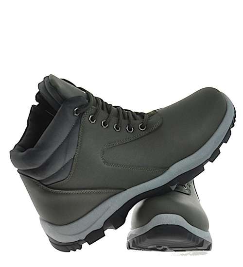 Oliwkowe męskie buty trekkingowe z ociepleniem /G8-3 10298 S499/