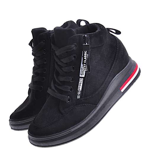 Czarne trampki damskie Sneakersy na koturnie /A3-2 10785 T596/