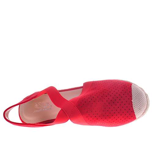 Sandały damskie espadryle na koturnie Czerwone /F7-3 11112 T390/