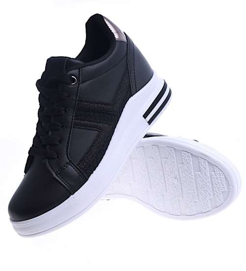 Czarne trampki sneakersy na niskim koturnie /G11-3 13690 T405/