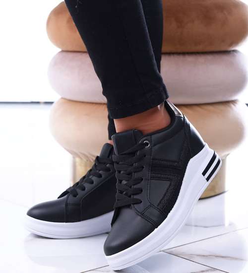 Czarne trampki sneakersy na niskim koturnie /G11-3 13690 T405/