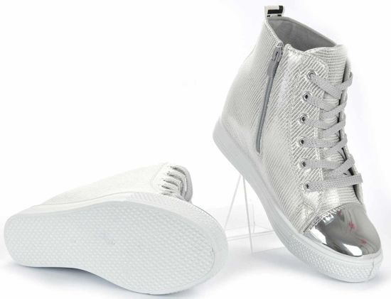 Damskie trampki sneakersy na niskim koturnie SREBRNE /E1-2 1299 S295/