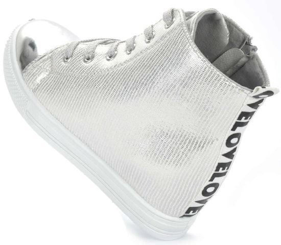 Damskie trampki sneakersy na niskim koturnie SREBRNE /E1-2 1299 S295/