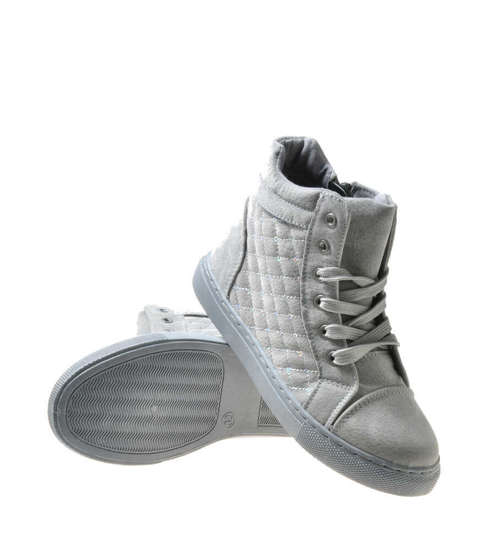 Solidne dziewczęce sneakersy botki z cekinami SZARE  /D5-2 6639 S199/