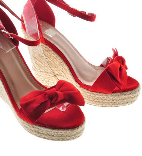 Czerwone damskie sandały na koturnie /G5-2 8366 S370/