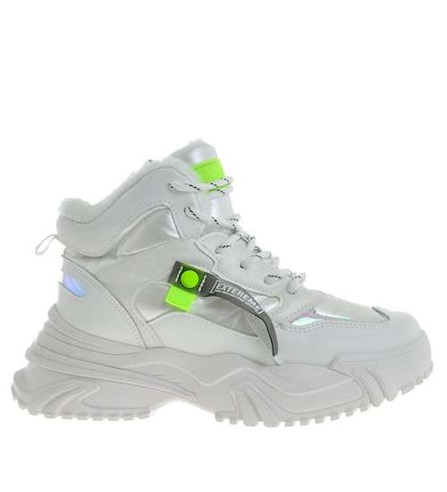 Ocieplane damskie białe sneakersy /D5-3 10297 S697/