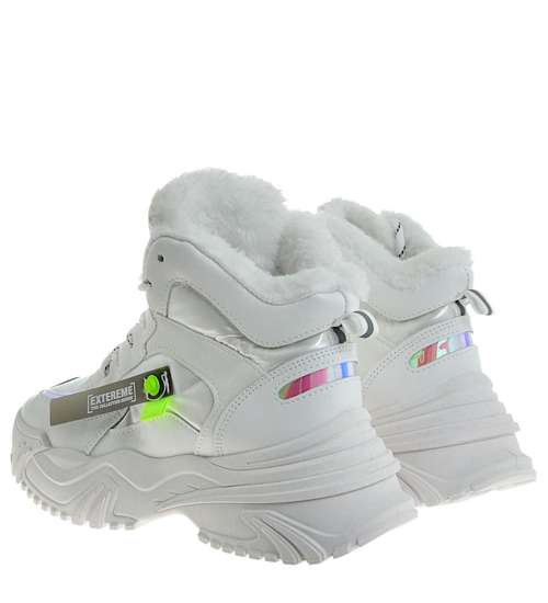 Ocieplane damskie białe sneakersy /D5-3 10297 S697/