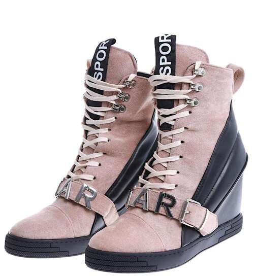 Damskie trampki sneakersy na koturnie Seastar Khaki- black /G8-3 14985 T830/