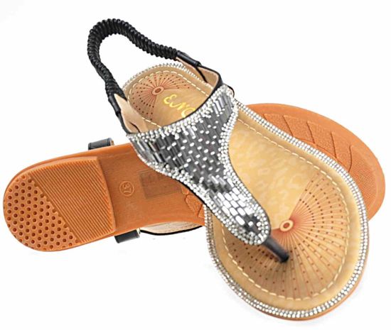 Płaskie sandały japonki z cekinami CZARNE /B7-3 2030 S275/