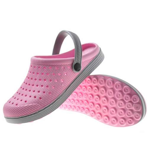 Klapki - sandały buty na plażę Różowe-Szare /B3-1 8607 S195/