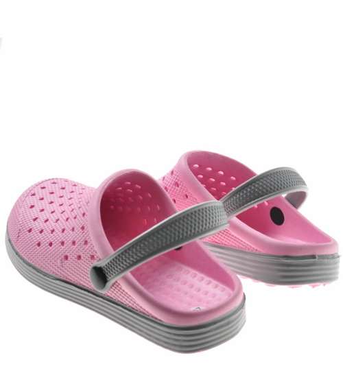 Klapki - sandały buty na plażę Różowe-Szare /B3-1 8607 S195/