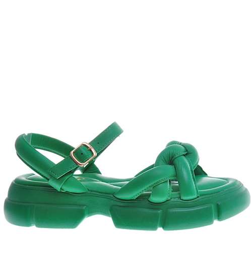 Designerskie zielone sandały na platformie /A8-3 11210  T549/