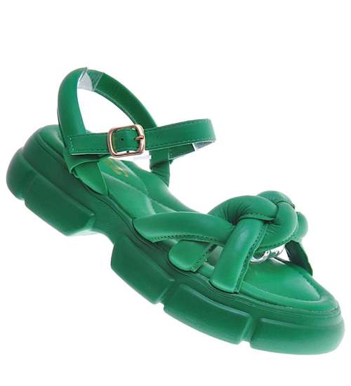Designerskie zielone sandały na platformie /A8-3 11210  T549/