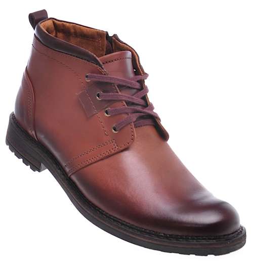 Ocieplane męskie buty sztyblety ze skóry naturalnej Brązowe /H4 12936 222-2 R166/