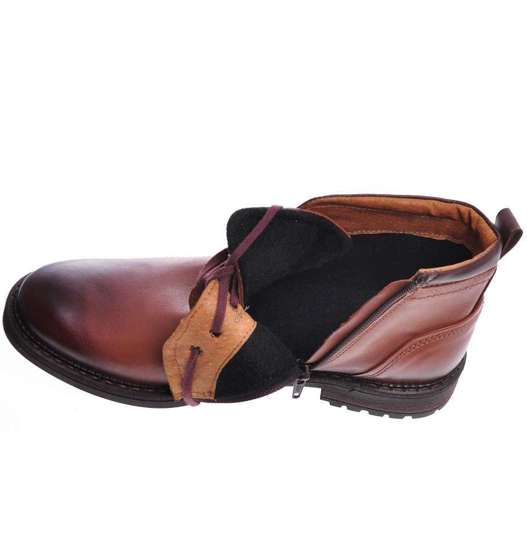 Ocieplane męskie buty sztyblety ze skóry naturalnej Brązowe /H4 12936 222-2 R166/