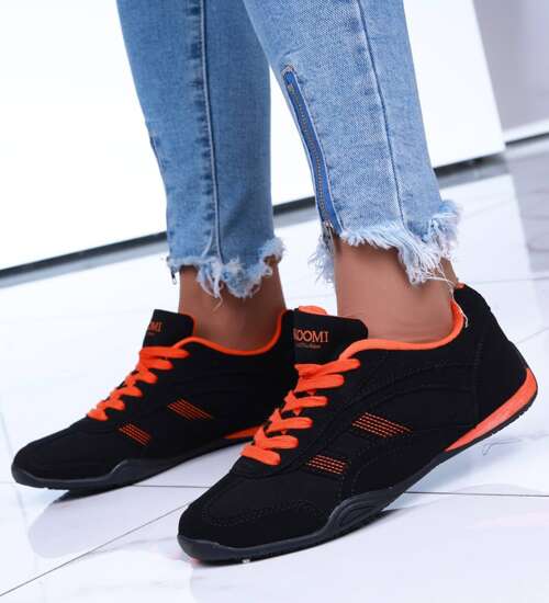 Czarno pomarańczowe buty sportowe z wiązaniami /D8-3 14980 S341/