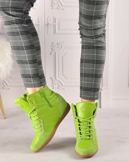 Trampki sneakersy na koturnie OUTLET Neon Green /C6-1 3825 S098/